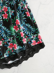  Rose Print Lace Elastic Stretch Shorts