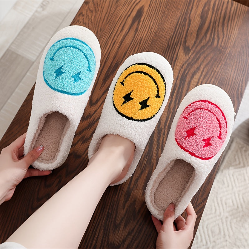 Women's Lightning Smile Face Slippers Warm Fuzzy Shoes Cozy Home Plush Slippers