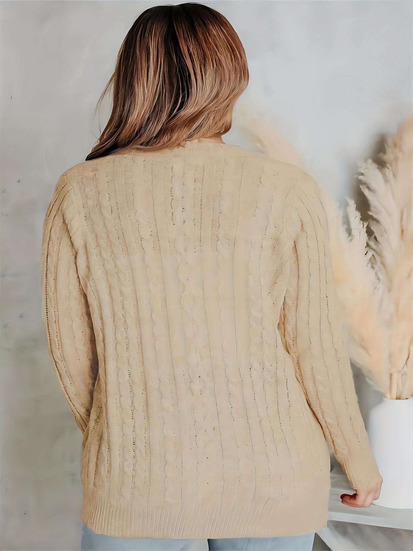  Solid Cable Button Long Sleeve Cardigan