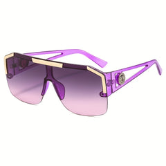 Large Frame Contrast Sunglasses Hollowed Out Lion Decorated Sports Goggles