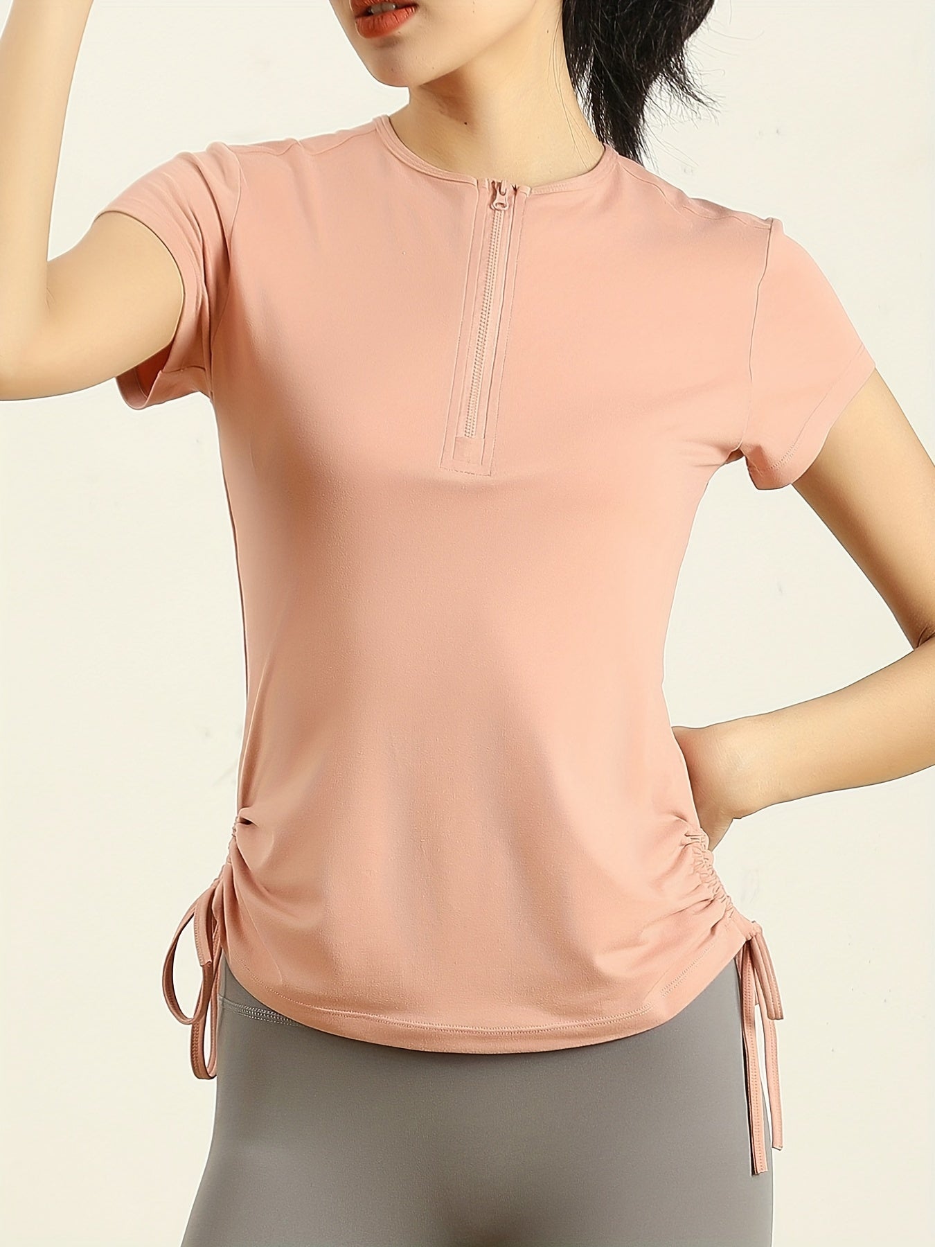 Quick Dry 1/4 Zip Short Sleeve Yoga T-shirt for Women