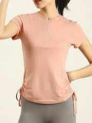 Quick Dry 1/4 Zip Short Sleeve Yoga T-shirt for Women