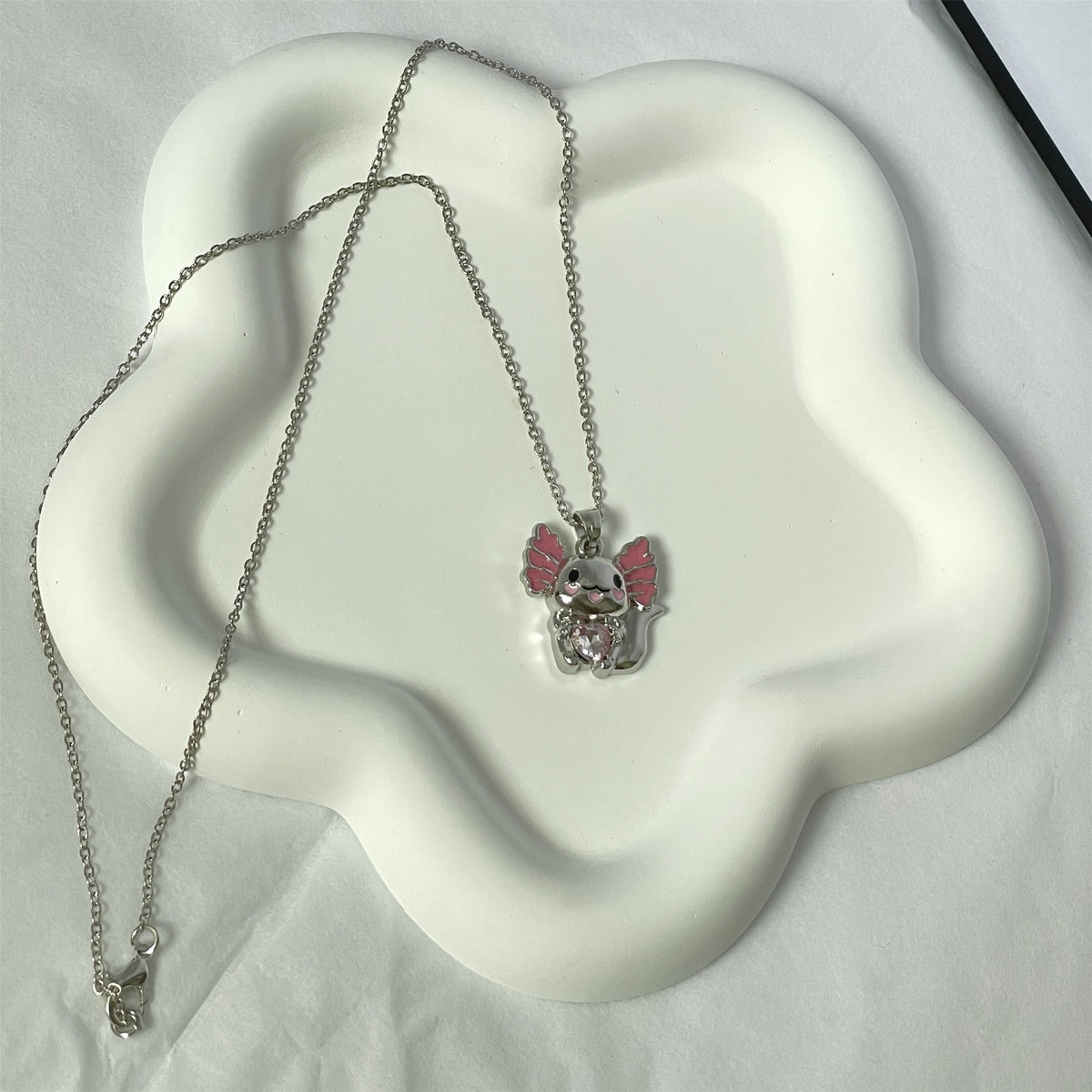Cartoon Cuddle Heart Pendant Necklace Rhinestone Jewelry