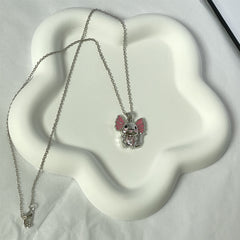 Cartoon Cuddle Heart Pendant Necklace Rhinestone Jewelry