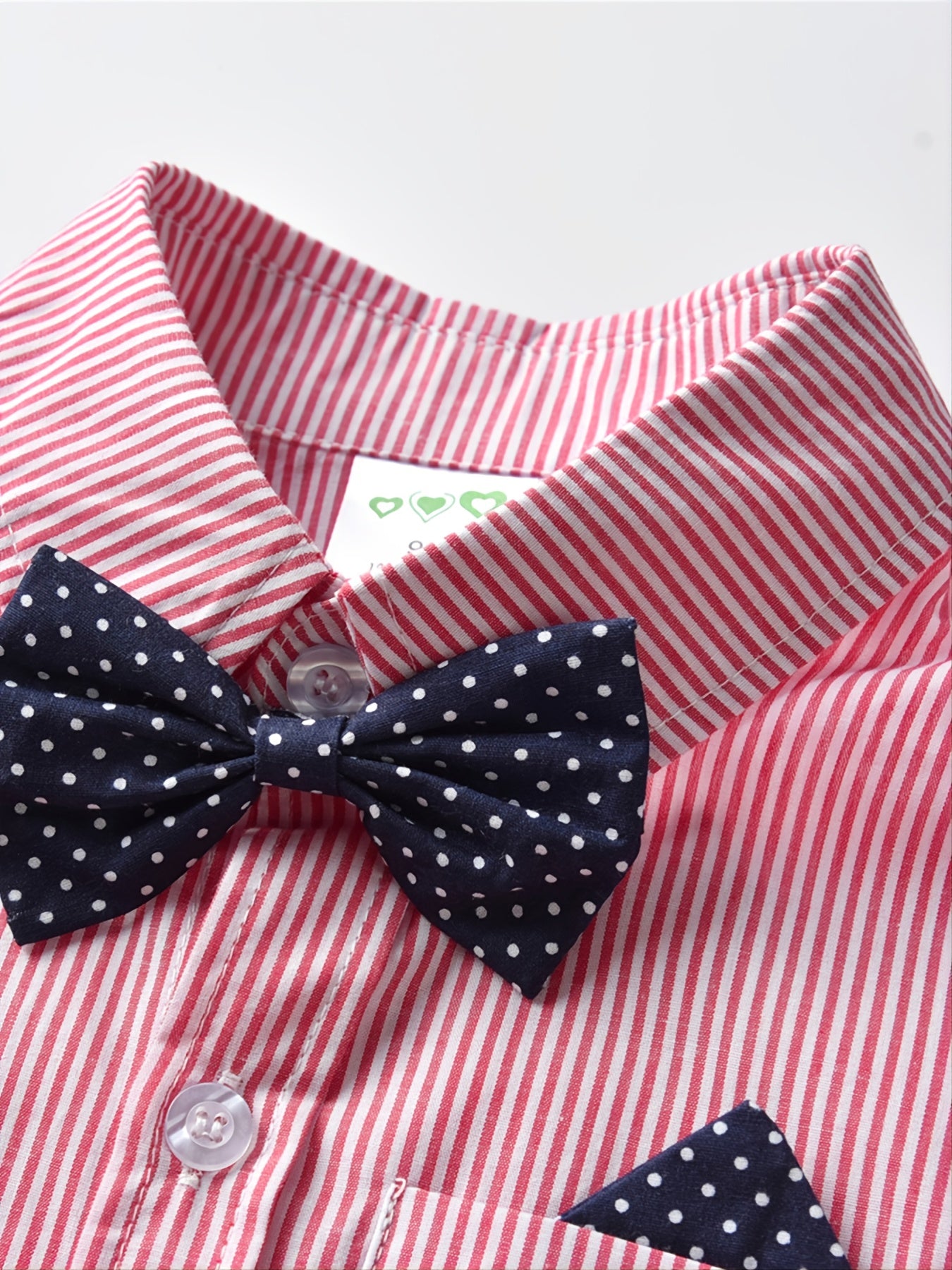 Baby Boys Gentleman Outfit Long Sleeve Button Down Bowtie Striped Shirt