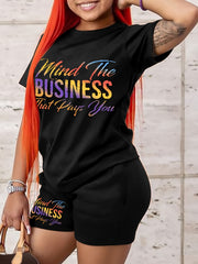 Women's Plus Ombre Letter Print Tee & Shorts 2pcs Set