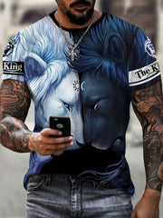 Men's Lion Graphic Print T Shirt Short Sleeve Comfortable Top