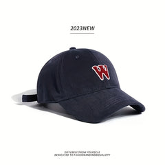 W Baseball Cap Solid Cotton Dad Hat Adjustable Sun Hat