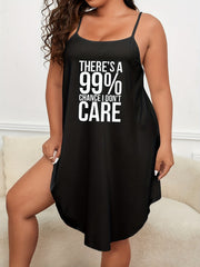 Plus Size Sexy Loungewear Dress Women's Plus Slogan Print Cami Sleep Dress