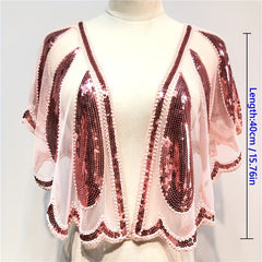 Sequin Beads Decor Shawl Embroidery Cape Mesh Short Cardigan Women Dress Accesso