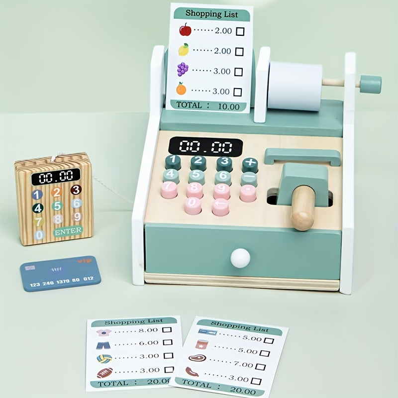 Wooden Toy Cash Register Kids Play House Business Simulation
