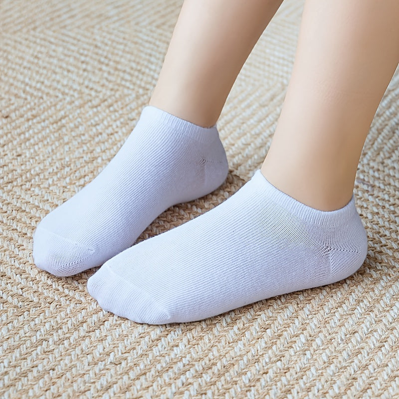 5 Pairs Boy's Solid Liner Anklets Socks Cotton Blend Non Slip Socks