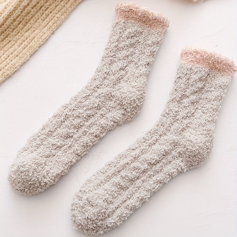 5 Pairs Mid Tube Fuzzy Floor Socks Warm & Comfy Women's Stockings