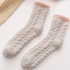 5 Pairs Mid Tube Fuzzy Floor Socks Warm & Comfy Women's Stockings