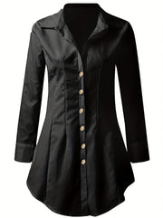 Women's Plus Solid Long Sleeve Button Up Shirt