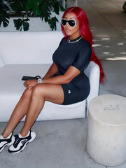 Casual Two Piece Set Crew Neck Tee & Slim Shorts Outfit
