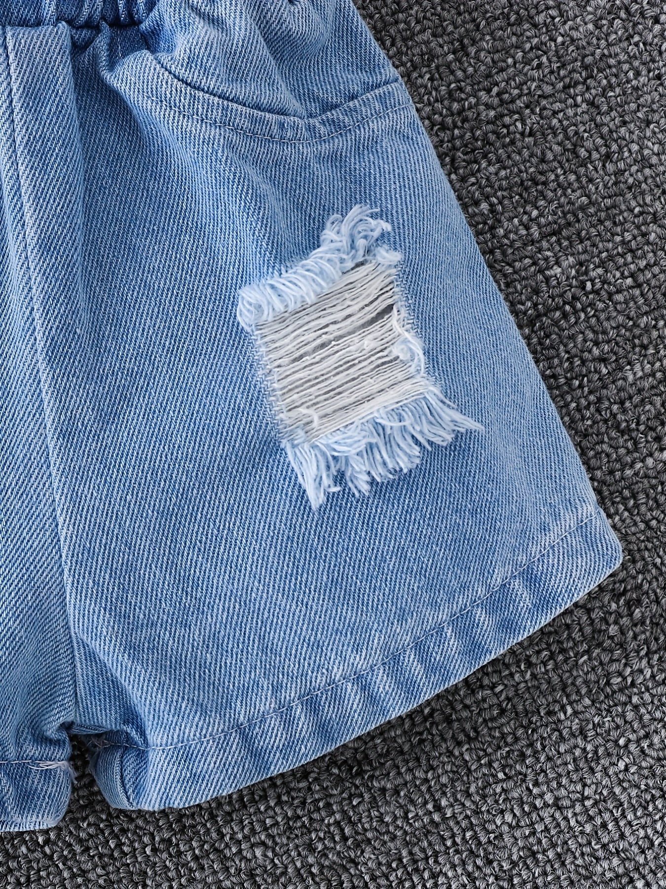 2pcs Baby Boys Block Neck T shirt & Denim Shorts Summer Clothes Sets