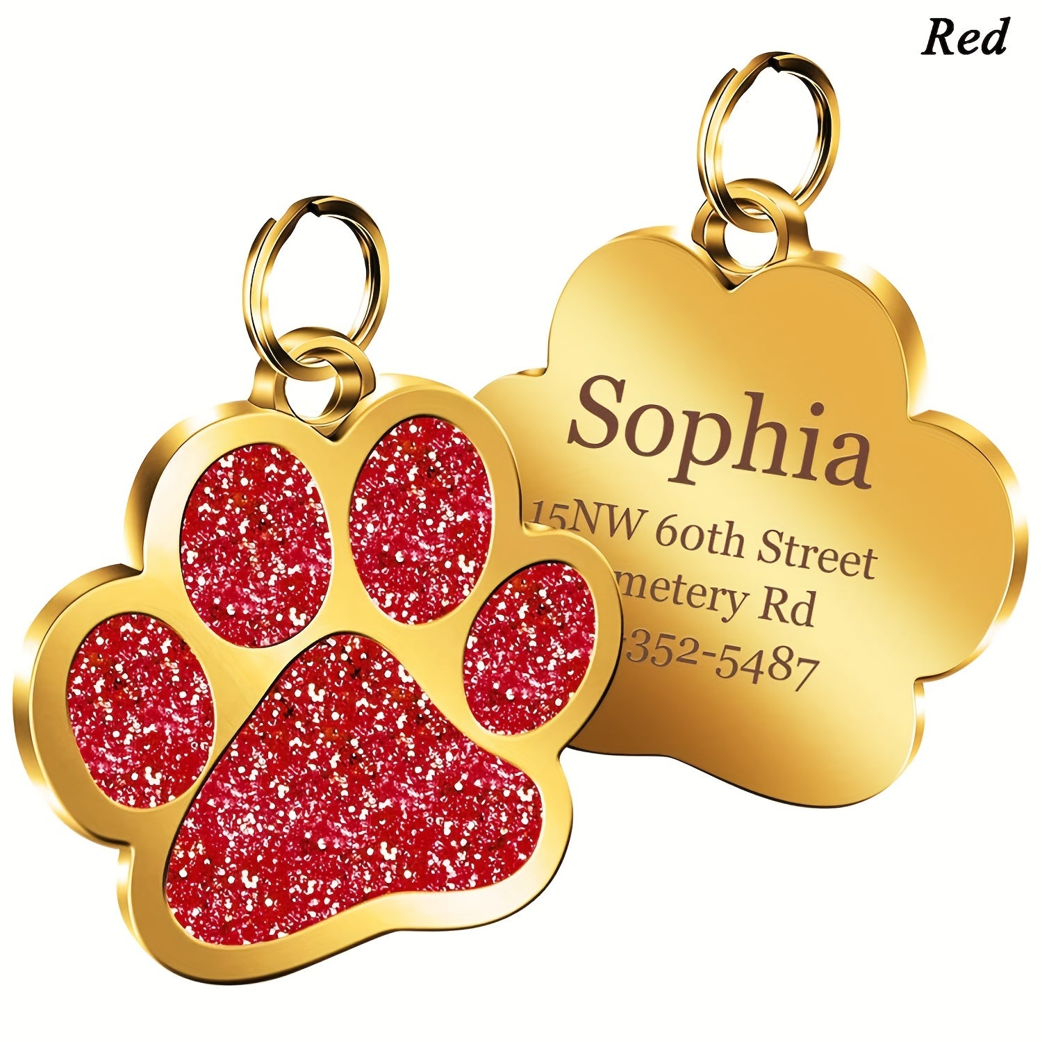 Personalised Glitter Pet ID Name Tag Pendant