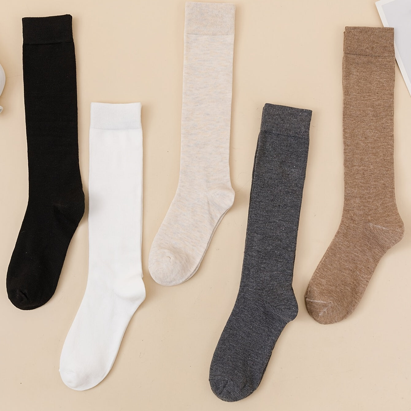 5 Pairs Plus Size Preppy Calf Socks Set Women's Plus Solid