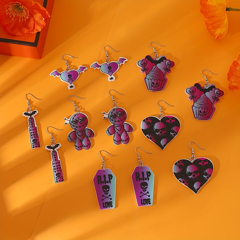Heart Skull Bat Halloween Dangle Earrings Goth Style Ghost Ornaments
