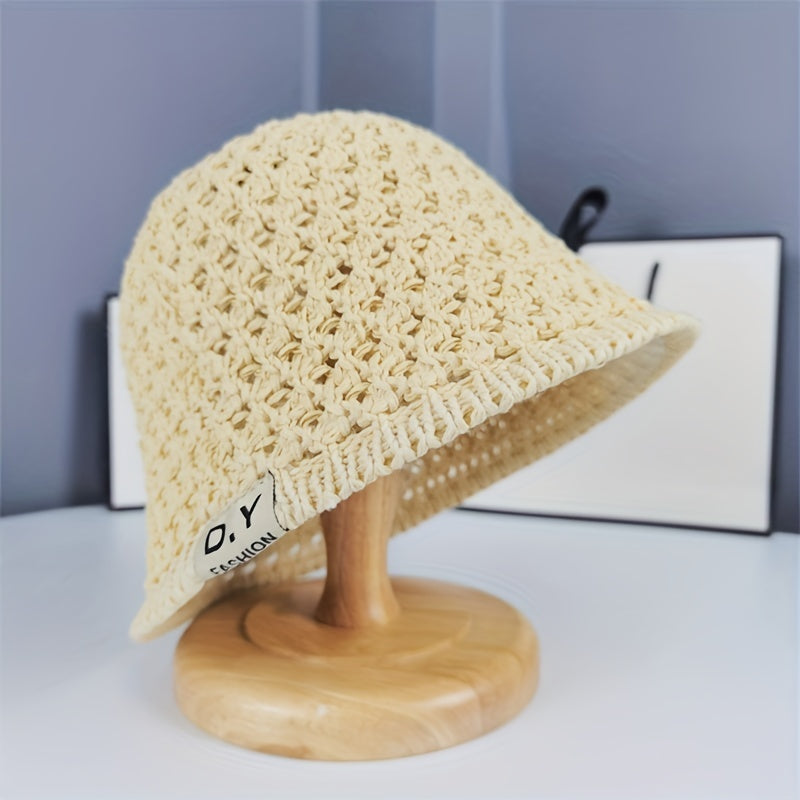 Solid Crochet Sun Hat Wide Brim Bucket Hat Women Outdoor Travel Beach Hats