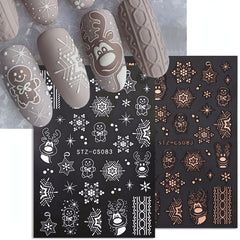 2pcs Christmas Nail Art Stickers Rose Golden & Snowflakes Gingerbread