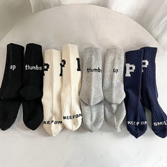 4 Pairs Letter Print Crew Sports Socks Women's Stockings & Hosiery