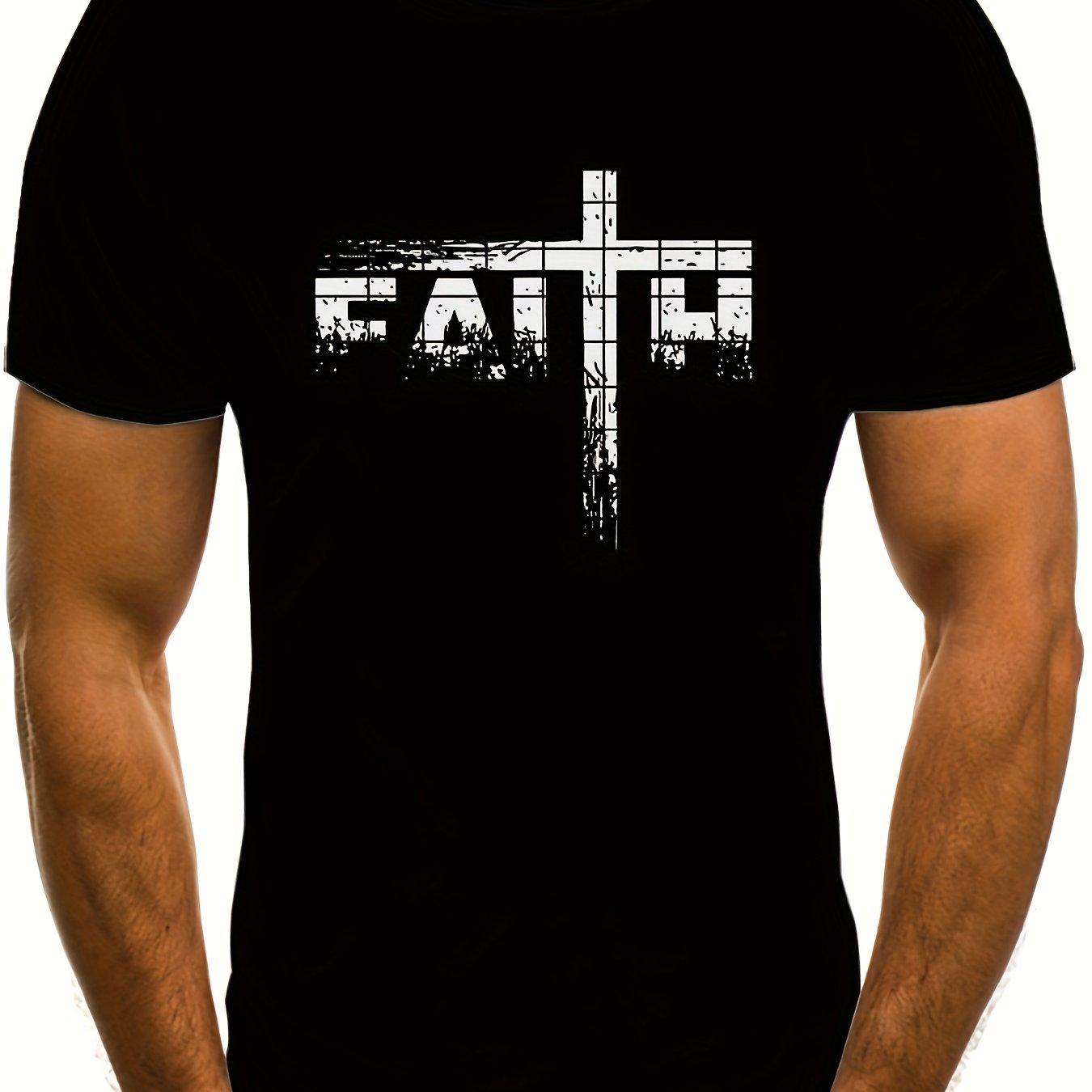 Faith Pattern Print Men's Short Sleeve Comfy T-shirt Graphic Tee