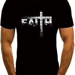 Faith Pattern Print Men's Short Sleeve Comfy T-shirt Graphic Tee