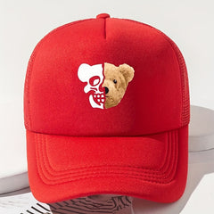 Skull Bear Print Trucker Hat Hip Hop Mesh Baseball Cap