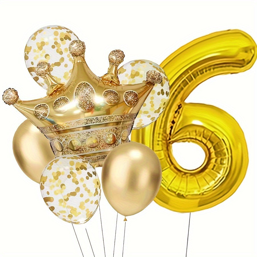 7pcs Metallic Birthday Number Balloon Set Gold Number 0-9 Sequin Balloons