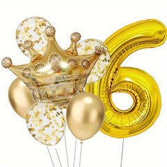 7pcs Metallic Birthday Number Balloon Set Gold Number 0-9 Sequin Balloons