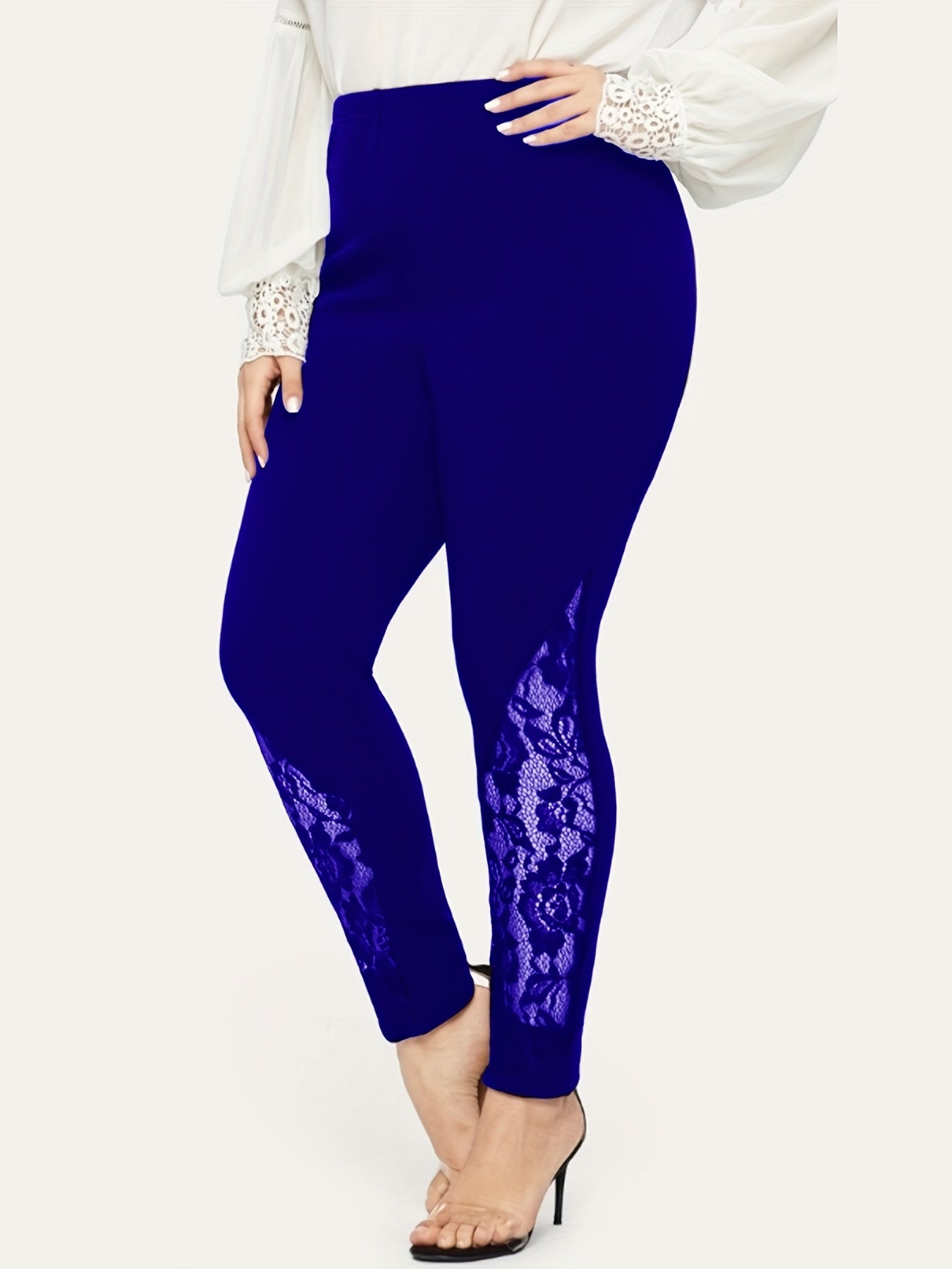 Floral Jacquard Lace High Rise Skinny Pants Plus Size