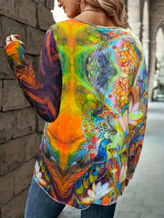  Phoenix Print Long Sleeve Round Neck Dress
