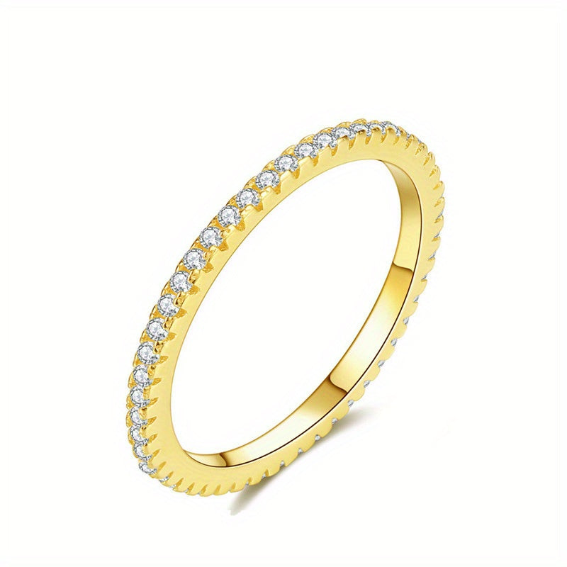 14k Plated Ring with Rhinestone Round Inlay, Perfect Gift for Friends