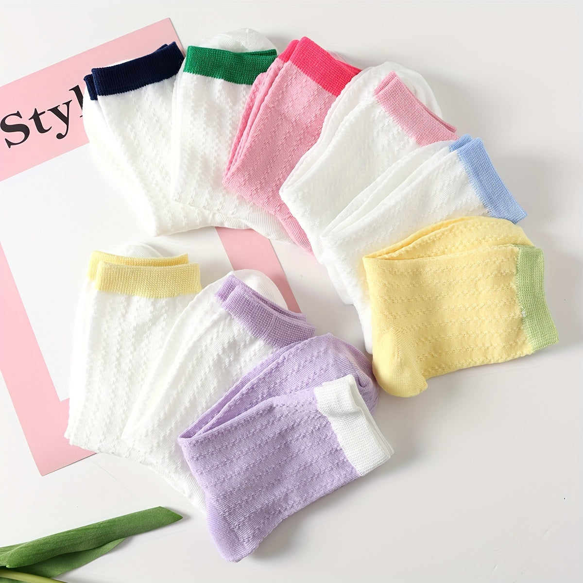 Colorblock Crew Socks Comfy & Breathable Mid Tube Socks Women's Stockings