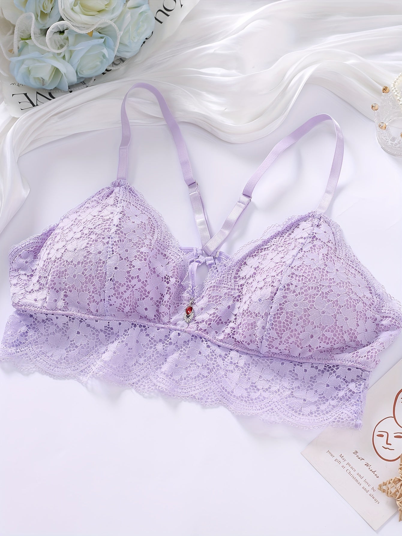 Sexy Plus Size Rhinestone Lace Bralette