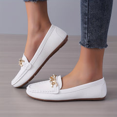 Chain Decor Flat Loafers with Rhinestone Soft Sole Slip On Shoes