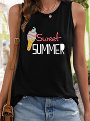Ice Cream & Letter Pattern Sports Vest Sleeveless Casual Top Women's Activewear