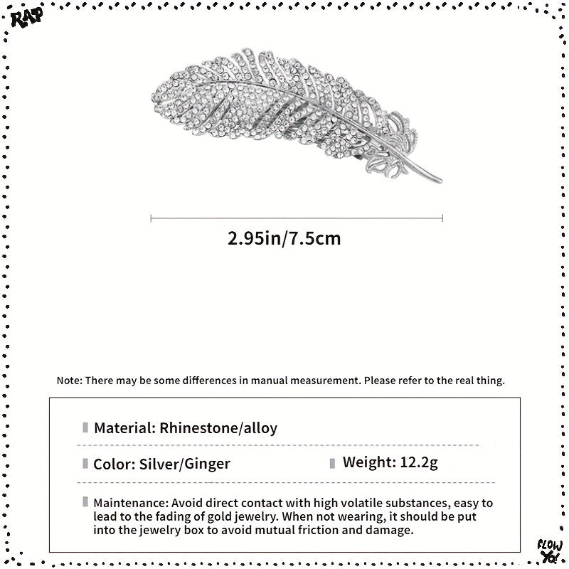 Crystal Feather Hair Clip Barrette Sparkling Rhinestone Hairpin