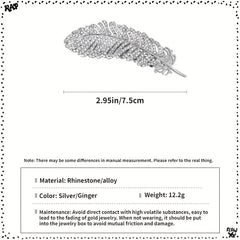 Crystal Feather Hair Clip Barrette Sparkling Rhinestone Hairpin