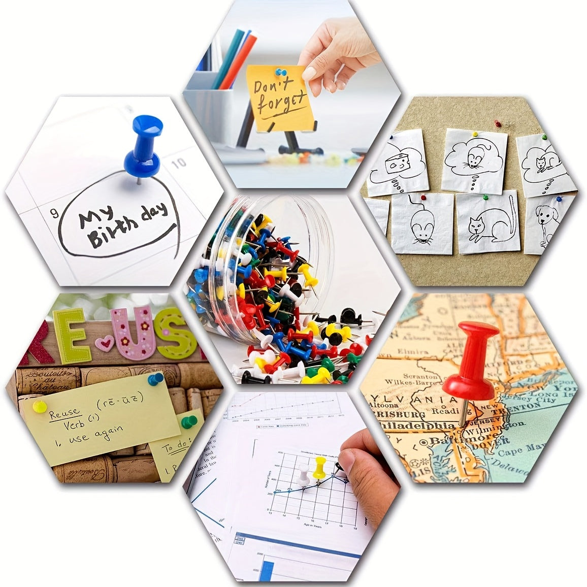 500pcs Random School Supplies Push Pins