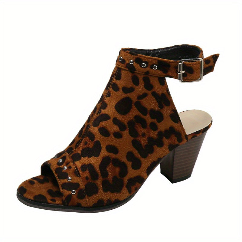 Women's Chunky Heeled Sandals Peep Toe Buckle Strap Stacked High Heels