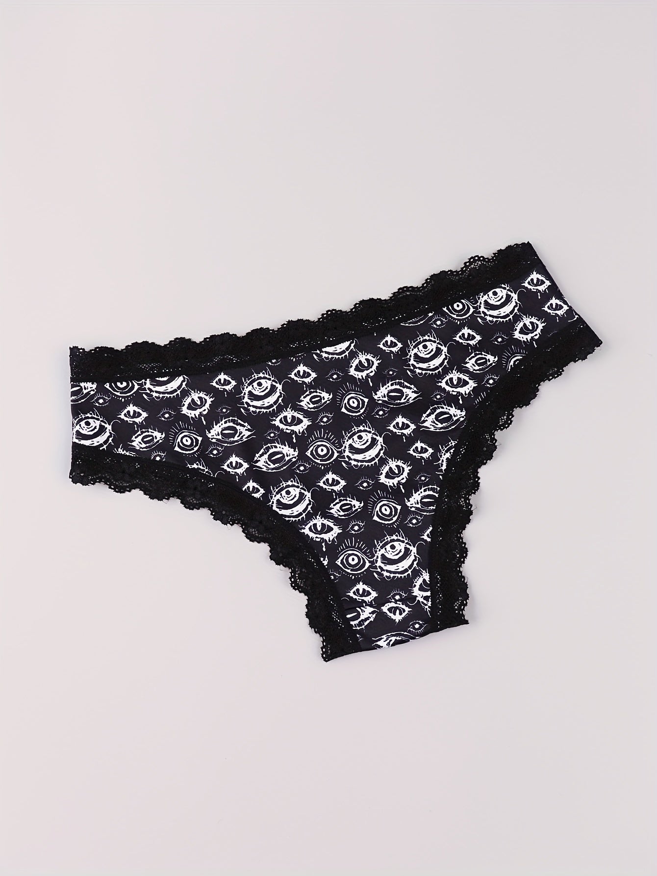  Eyeball & Mushroom Print Lace Trim Bikini Set