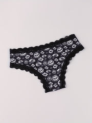  Eyeball & Mushroom Print Lace Trim Bikini Set