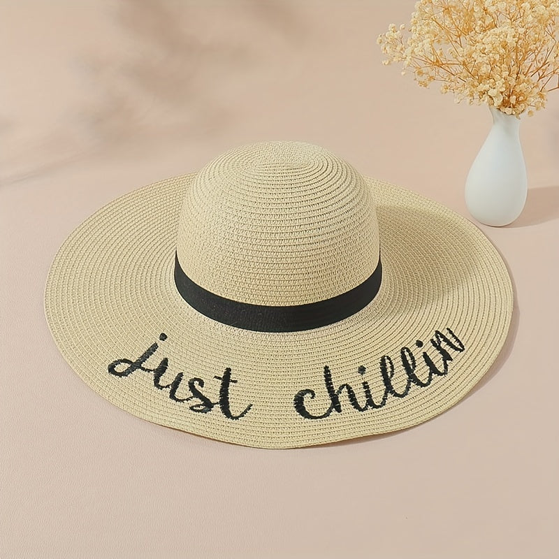 Embroidered Wide Brim Sun Hat for Summer Sun Protection