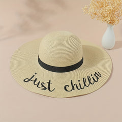 Embroidered Wide Brim Sun Hat for Summer Sun Protection
