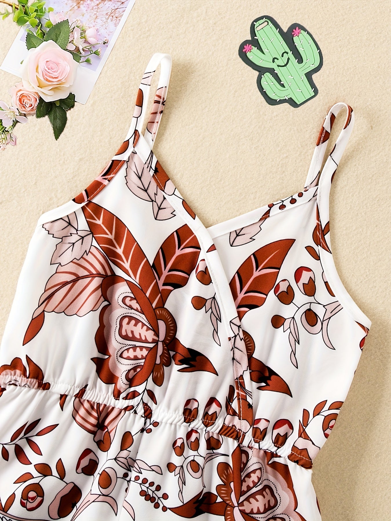 Toddler Girls Boho Flowers V neck Cami Rompers Jumpsuits