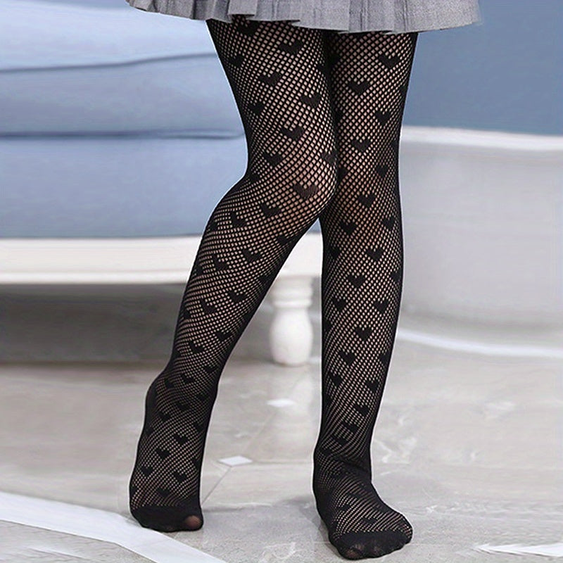 Girls Kids Mesh Heart Pattern Pantyhose Legging Tights