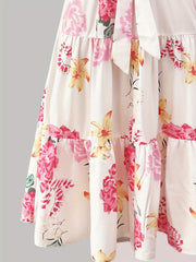  Floral Print Butterfly Sleeve Smock Pleated Dress